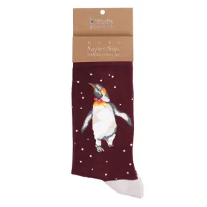 Wrendale Designs Mens Christmas King Penguin Socks - Red