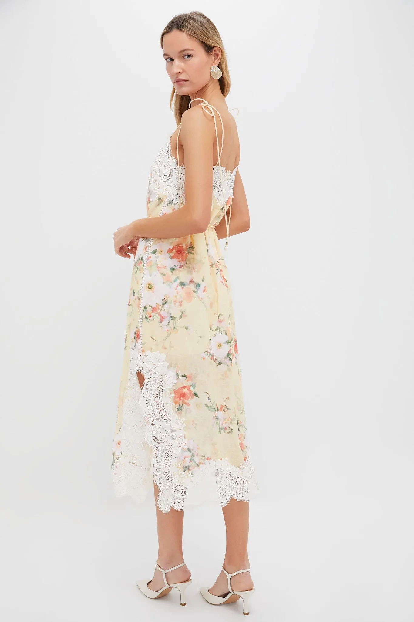 Yellow Watercolour Floral Everley Lace Trim Slip Dress