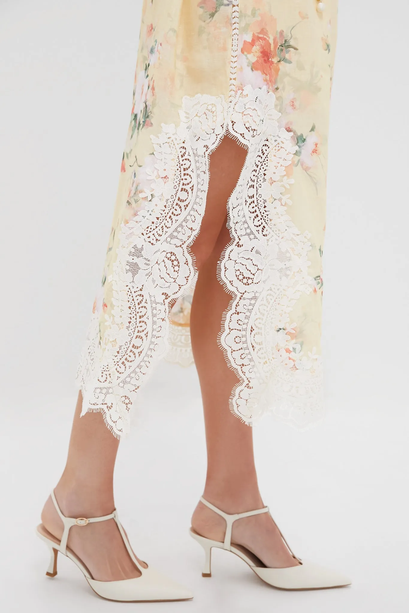 Yellow Watercolour Floral Everley Lace Trim Slip Dress