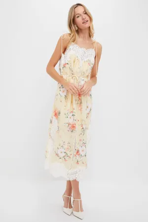 Yellow Watercolour Floral Everley Lace Trim Slip Dress