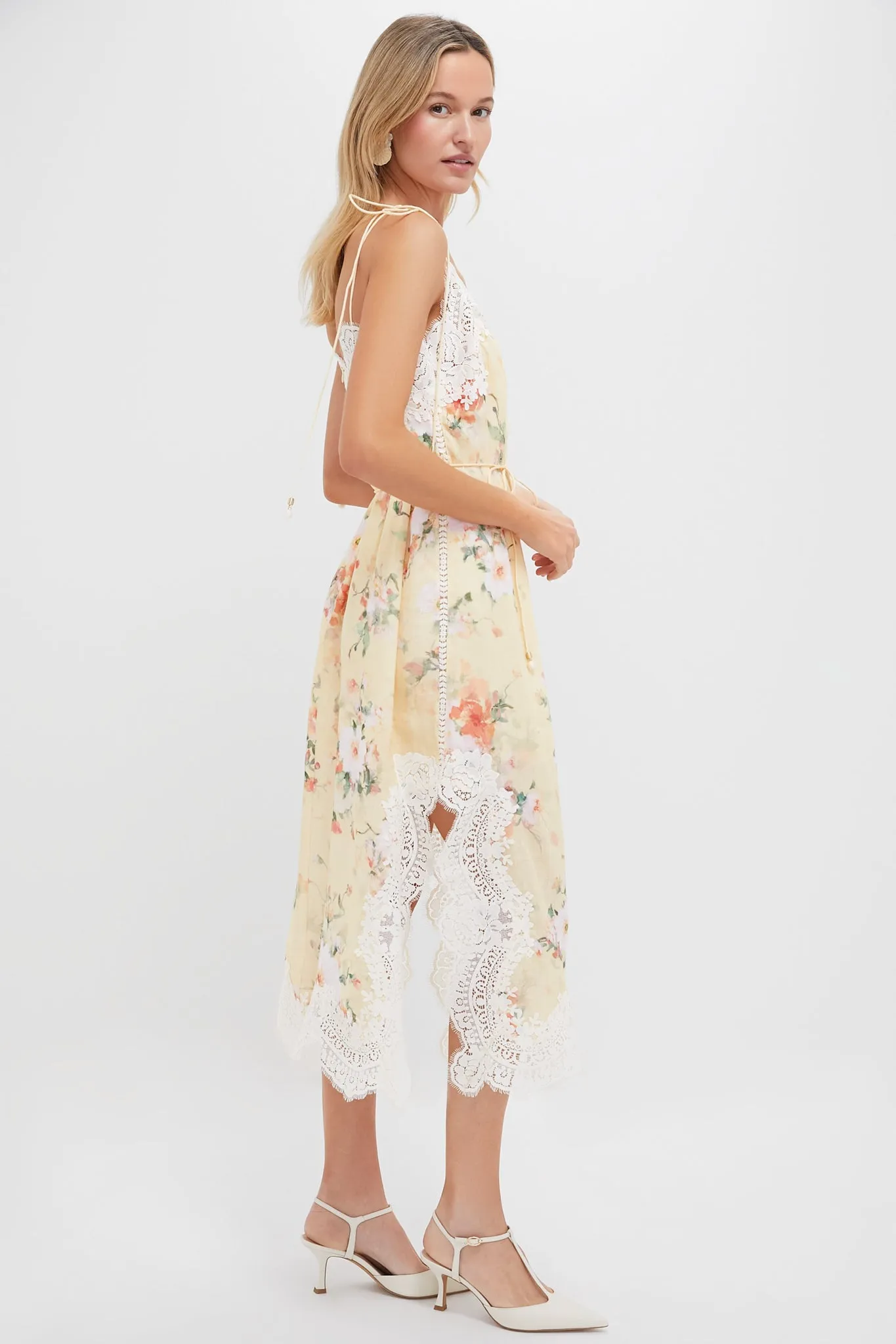 Yellow Watercolour Floral Everley Lace Trim Slip Dress