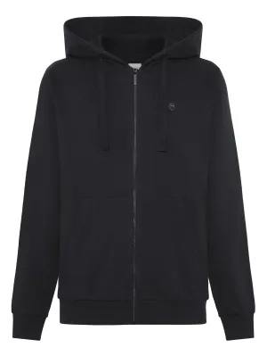 Zip hood kangaroo badge sweat - Black Jet Knowledge Cotton